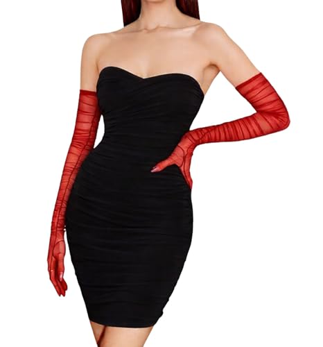 MDSTYLE Extra Long Sheer Opera Gloves for Women Dress 1920s Party Wedding Formal Sexy Costume Mesh Tulle (Red Extra Long)