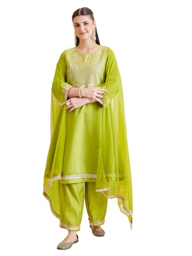 MOKOSH Women’s Silk Embroidery Anarkali Kurta Palazzo with Dupatt...