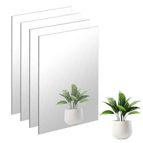 TSKDKIT A4 Self Adhesive Mirror Tiles 4pcs 29.7 x 21cm Stick On Mirrors, Long Wall Mirrors Acrylic Mirror Sheet Stick On Mirror Tiles for Wardrobe Doors, Wall, Bathroom, Bedroom