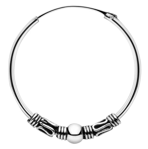 ENTREPLATA Un Aro de Plata 925 Estilo Bali – Pendiente Criolla Piercing Unisex Hechos a Mano de 20 mm – Diseño Étnico Artesanal en Plata de Ley – Modelo 5