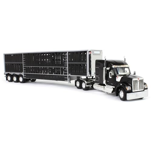 Camión Kenworth W990 escala 1/64 con remolque negro plata miniatura 2