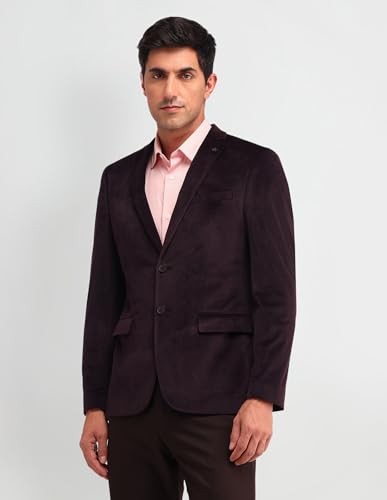 Image of Arrow Men's Red Textured Notch Collar Long Sleeve Formal Polyester Slim Fit Blazer