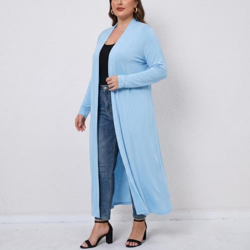Image of Women Plus Size Floor Length Open Front Drape Cardigan Lightweight Long Sleeve Maxi Duster with Pockets 1X-5X