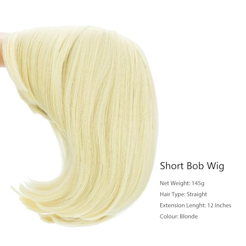 Image of Rose bud Blonde Wig Bob Straight 12 Inch Short Hair Cosplay Wigs for Women Costume Party Halloween