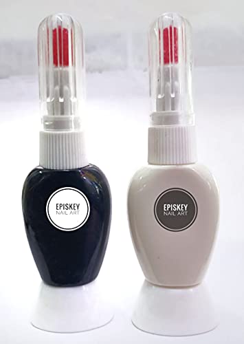EPISKEY® Nail Art Design Dotting Painting Drawing UV Polish Brush Pen Tools Set Kit Nail Art Pack Of 2 (White Black)