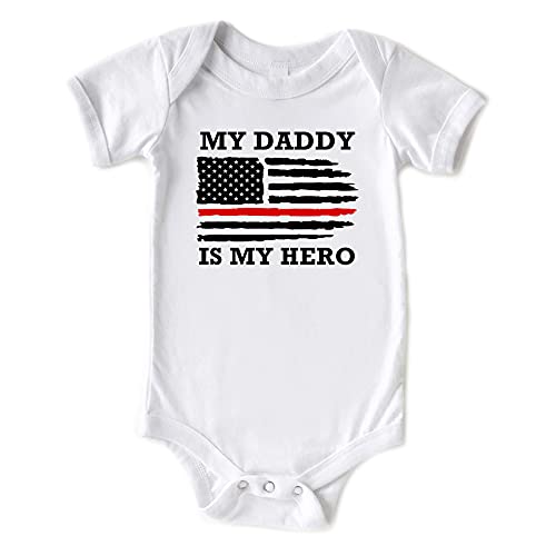 Image of Little Spunkies Daddy is My Hero Firefighter Father's Day Baby Bodysuit