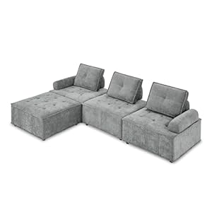 99″ L-Shape Chenille Modular Sectional Sofa,DIY Combination Upholstered Living Room Couch Set with Plastic Black Legs, Simple Assembly, for Office, Gray