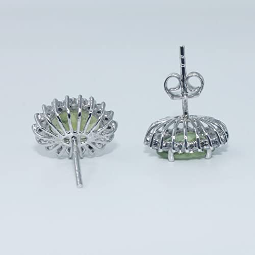 Earring For Girls Sterling Silver Tiny Stud August Birthstone Peridot Gemstone 9X7Mm Stud For Woman #TOP4