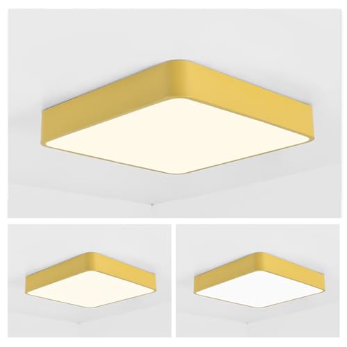 Plafonnier LED de chambre moderne et carré 61 cm jaune à intensité variable pour plafond - 7