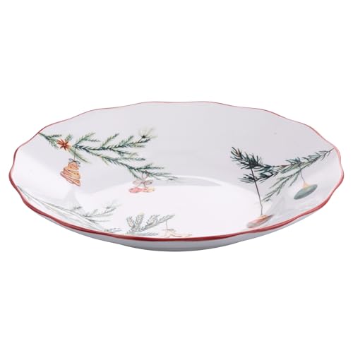 Set 6 Piatto fondo in porcellana 22,5 cm, decoro natalizio, Rametto