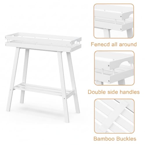 BAMBANG Bamboo Plant Stand Indoor, 2 Tier Small Plant Table, Tall Plant Stand for Indoor Plants, Window Sill Plant Shelf, Flower Pot Holder Plant Bench Plant Rack for Living Room, White by BAMBANG - Used condition - Image 4
