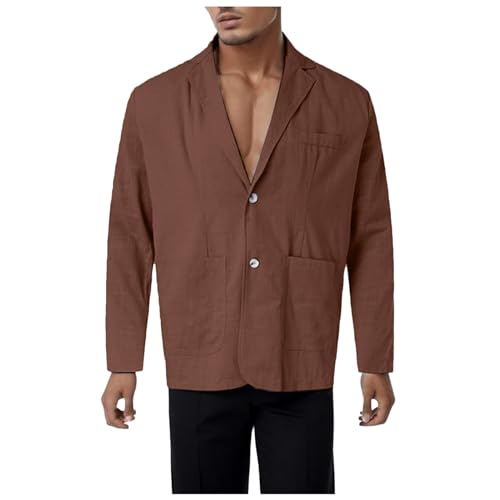 Mens Linen Blazer Solid Color Stylish Two Button Regular Fit Suit Jackets Business Lightweight Daily Suits3
