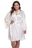 Women's Plus Size Satin Robes Short Silky Bathrobes Bridesmaid Party Dressing Gown,White,4X