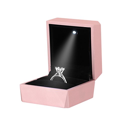 Naimo Engagement Ring Box Earrings Coin Jewelry Ring Box Case with LED Lighted up for Proposal Engagement Wedding Gift (Pink)