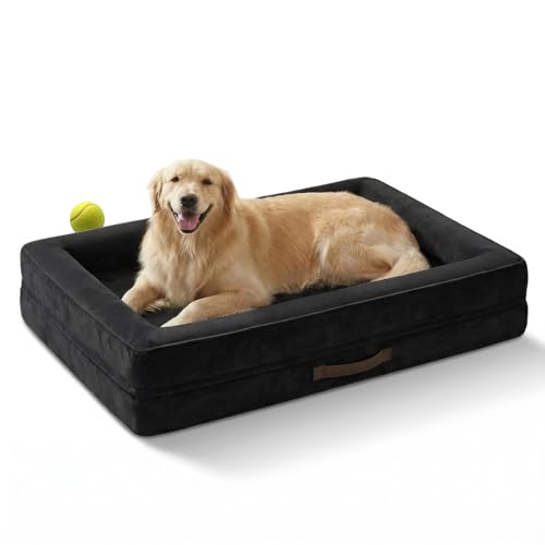Upvilla Orthopädisches Hundebett XL, Hundekorb Waschbar mit Eierförmiger Kistenschaum，Wasserdicht Hundesofa mit rutschfeste Unterseite und Vierseitiges Kissen (Black, 117x76x19cm)