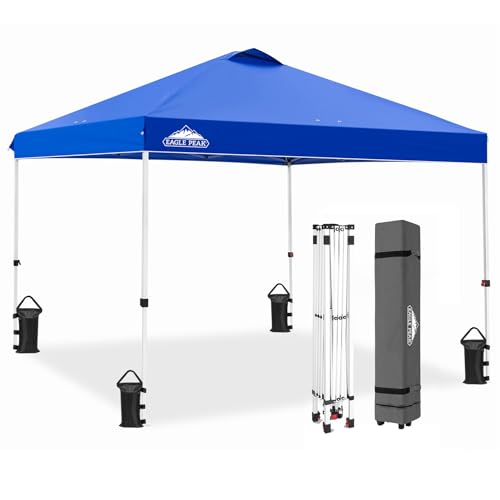 EAGLE PEAK 10’ x 10' Pop Up Canopy Tent Instant Outdoor Canopy Easy Set-up Straight Leg Folding Shelter with 100 Square Feet of Shade (Blue)