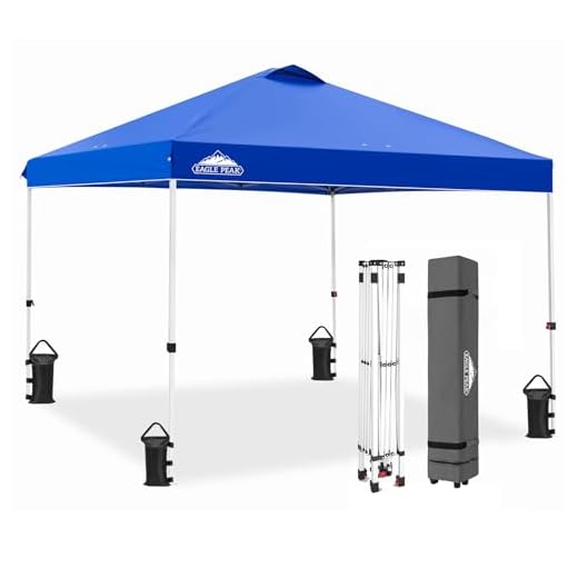 EAGLE PEAK Pop Up Canopy Tent with Wheeled Carry Bag, 8 Stakes, 4 Ropes, 4 Weight Bags, Easy Set Up Tent Canopy, 10x10 ft, 100sqft of Shade, Blue
