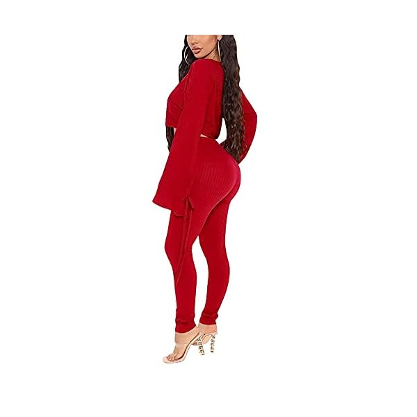 Two Piece Outfits for Women, Long Sleeve Crop Top and Bodycon Pants Tracksuit Sets, Fashion 2 piece Clubwear Sweatsuit - red - S