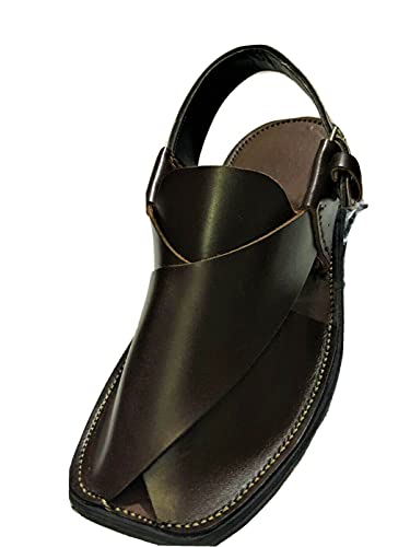 Men's Peshawari Leather Hand Made Chappal/Sandal/Flip Flop (Black, numeric_10)