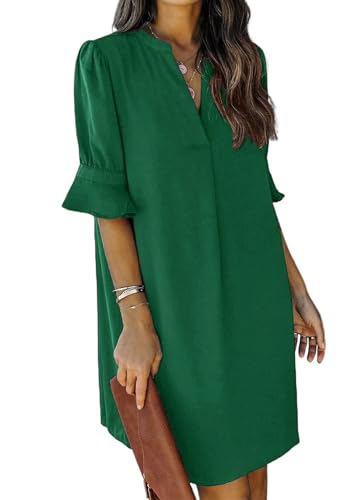 Image of QACOHU Summer Dresses for Women V Neck Ruffle Short Sleeve Casual Shift Dress