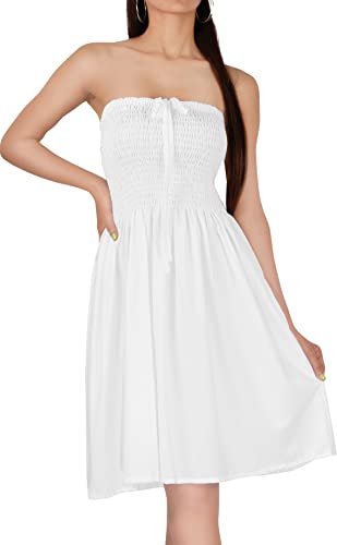 La LeelaソリッドPartywearレーヨン大スモックカジュアルホワイトチューブドレスレディース0 – 14父の日ギフト春夏2017