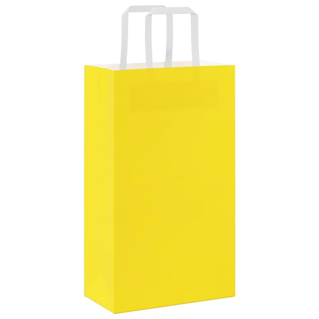 250 sztuk papierowych toreb na zakupy, żółte, 21 x 11 x 36 cm, z papierowymi uchwytami, przyjazne dla środowiska torby na zakupy na prezenty
