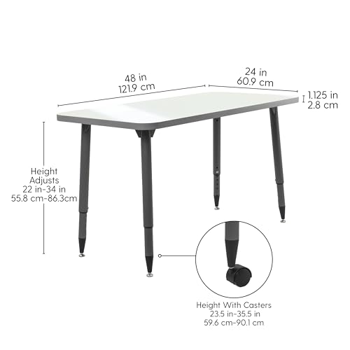 Image of Adapte Commercial Dry-Erase Classroom Activity Table - 24 inch x 48 inch Rectangle Whiteboard, ADA Compliant Tapered Legs, Glides & Casters Adjustable Height 22-34 inch Wheelchair Accessible, School Furniture