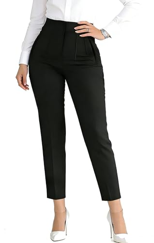 LOVESHOOT Womens High Waisted Pants 2025 Trendy Pleated Straight Leg Dress Pant Business Work Casual Trousers with Pockets Size Large Black