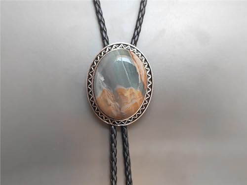 Image of Turquoise Agate Granite BOLO Tie for Men Women Leather Wedding Necklace Western Cowboy Necktie