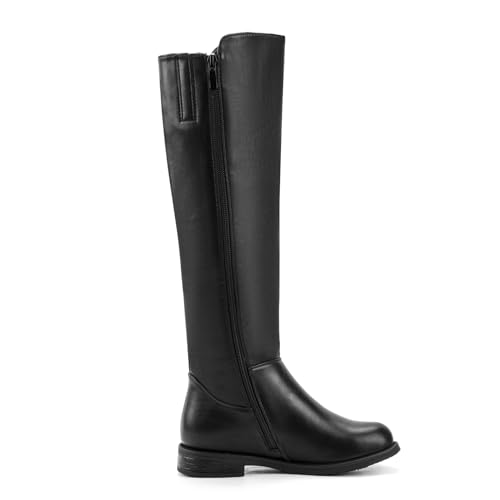Shoe'N Tale Women's Knee High Boots Flat Low Heel Stretchy Round Toe with Side Zipper4