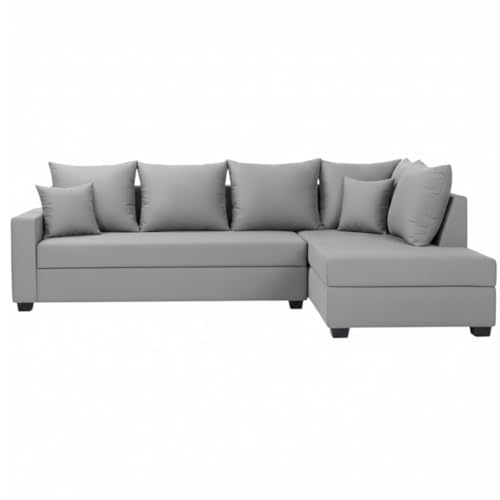 Image of FURNY Gloria 4 Seater Fabric RHS L Shape Sofa Set (Light Grey) Premium Velvet Finish | Durable Comfort | Ideal for Living Room