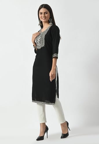 Image of LIBOZA Kurta for Women - Embroidered Ladies Kurti, Stylish Girls Top, Ethnic Full Kurtas, Straight Design Kurtis for Woman