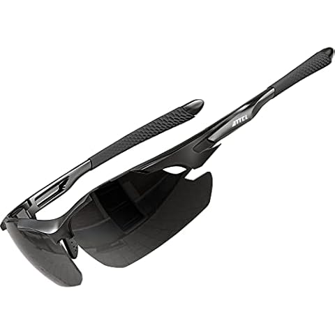 ATTCL Sunglasses For Men - Upgraded Sports Polarized Sunglasses for Cycling Driving Fishing UV Protection 7027-C1 Black UV400 CAT 3 CE Cover