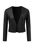 Allegra K Faux Leather Jacket for Women's Collarless Open Front Crop PU Moto Biker Jackets Medium Black