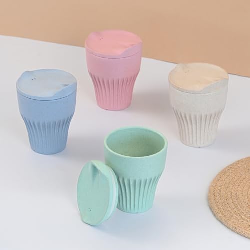 Image of Eha Earth Friendly Rafter Coffee Mug with Lid | Tea Cup Set | 300 ml | Made with Rice Husk | Microwave Safe Mugs for Gifting | 4 Unit | Multi Light