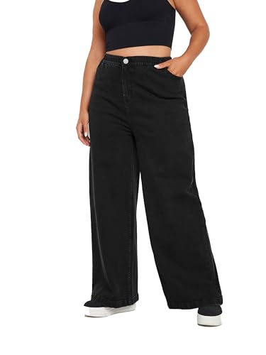Yours Curve Wide Leg Slouchy Denim Jeans - Women's - Plus Size Curve Black