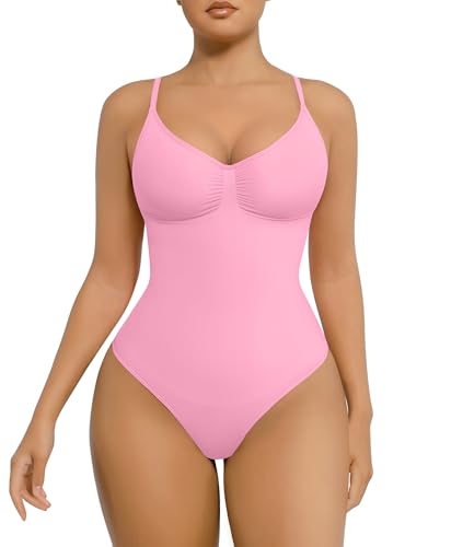 FeelinGirl Shapewear for Women Tummy Control Bodysuits Seamless Shapewear Bodysuit Thong Body Suit Going Out M-L