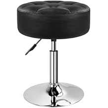 BFTOU Black 4.9-inch Thickened Vanity Stool Round PU Leather Swivel Height Adjustable Makeup Chair Ottoman for Bedroom Living Room SPA Salon Shop Small