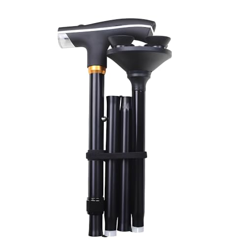 Bastón Plegable para Hombres y Mujeres con Luz LED - 6 Niveles de Altura Ajustable, Ligero y Portátil | Bastón para Mayores y Adultos con Base Pivotante para Mayor Estabilidad y Seguridad
