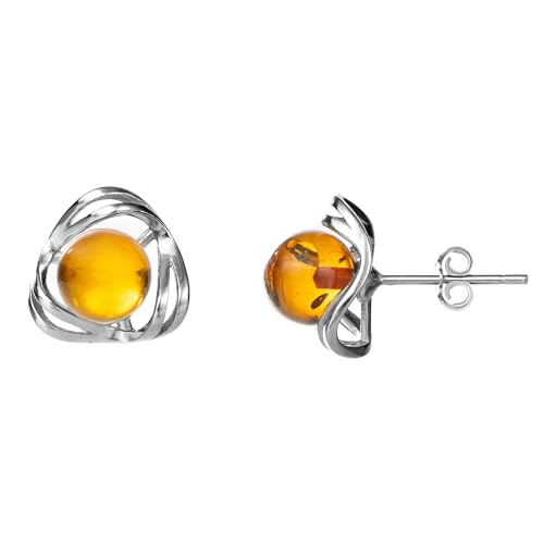 Boucles d'oreilles boule de fleur en argent sterling ambre rond de la Baltique pour femmes