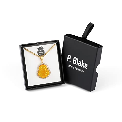 P.BLAKE Laughing Buddha Buddah Necklaces For Women Men, Ice Out Buddha Pendant For Men Women with Stainless Steel Gold Chain 24 inches