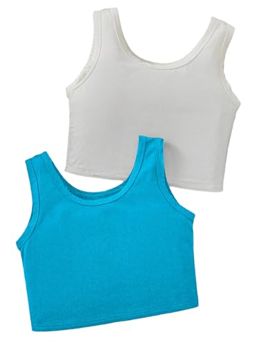 Milumia Girl's 2 Pack Scoop Neck Ribbed Tank Tops Sleeveless Summer Crop Tops Set2