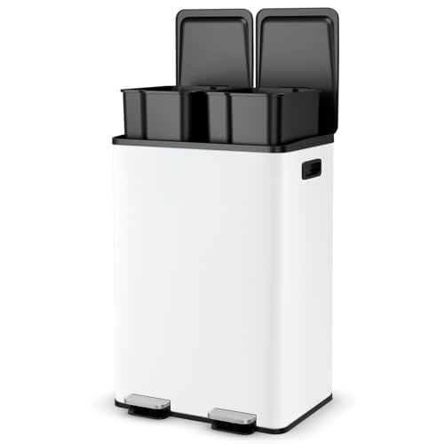 GOPLUS - Cubo de basura Tri de 60 L, con 2 compartimentos de 30 L, con apertura de cierre suave, compartimento ambientador integrado y marco resistente a las huellas dactilares (60 L-2 x 30 L)