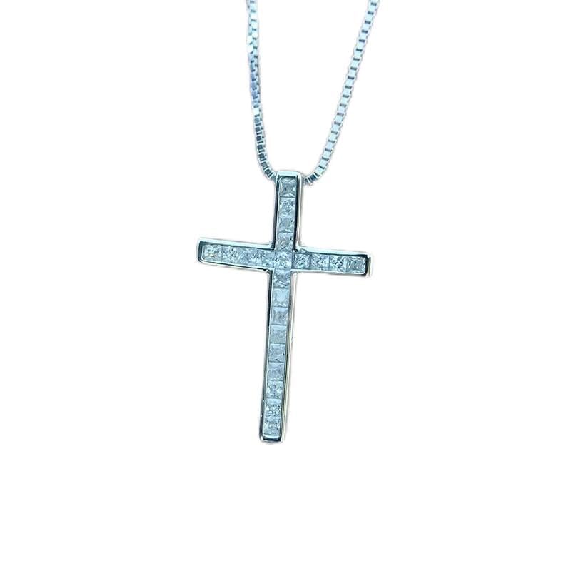 Collier croix moissanite argent s925 taille princesse - Pendentif chic pour femme