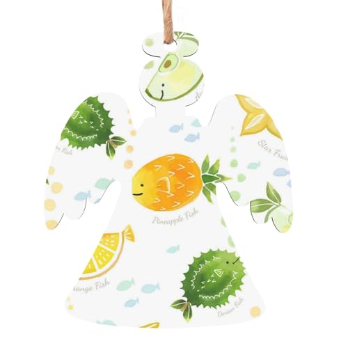 Weihnachtsschmuck aus Holz für Baumdekoration, niedliche Früchte, Fischmischung, hängende Weihnachtsbaumschmuck, Kugel, Heimdekoration (Engelform)