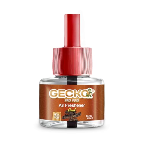 Image of Gecko Pro Nights Plug-In Room Freshener Kit with Oud Fragrance | Floral Air Freshener for Home, Bedroom, Bathroom, Office & Living Spaces | 3 Refills (45 ml Each) + 1 Machine