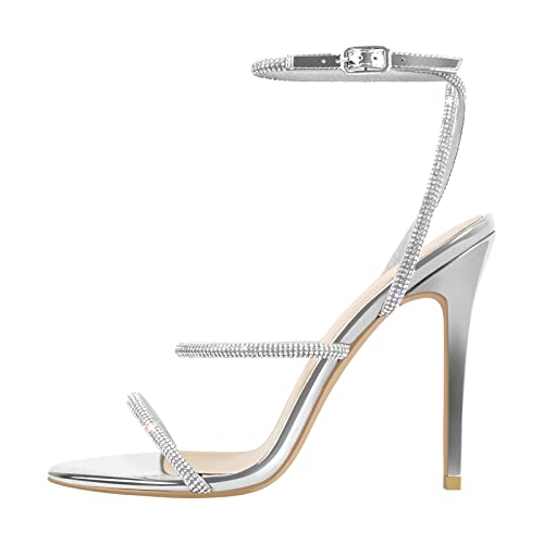 richealnini Rhinestone Stiletto Heels Sandals for Women Crystal Straps Buckle Up Party Dress