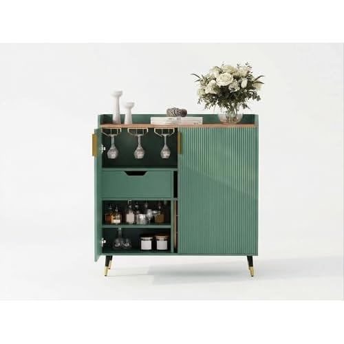 Garvee Modern Wine Bar Cabinet, Liquor Cabinet with Fluted Doors, Coffee Bar & Kitchen Sideboard Buffet Cabinet with Wine Rack and Glass Holders for H
