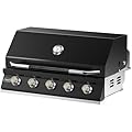 Hygrill 40-Inch Built In Grill for Liquid Propane, Stainless Steel Outdoor Kitchen 5-Burner Grill Head, Black