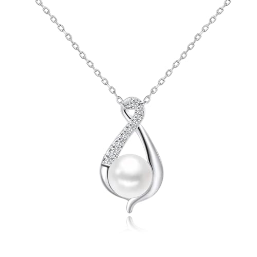 AiliFe Pearl Necklace for Women, Handpicked AAA+ Pearl Pendant Chain Necklaces Adjustable Pearl Wedding Necklace with Cubic Zirconia